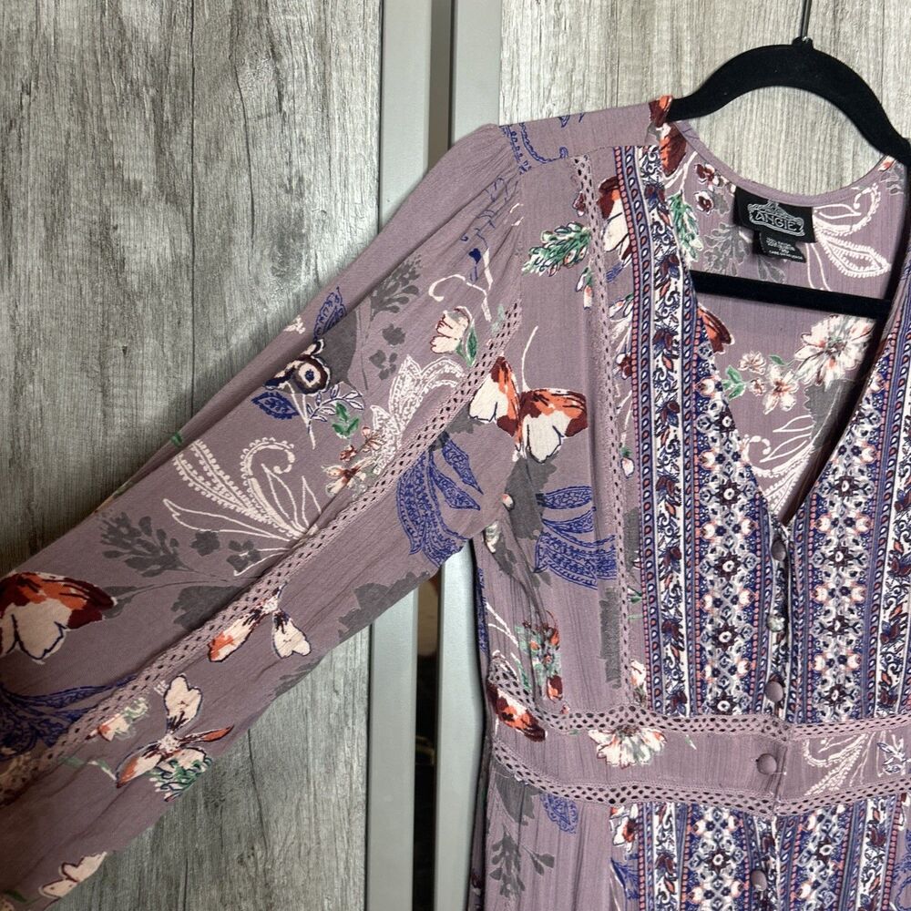 Angie Maxi Dress Women Size M Button Front Bohemian Festival Floral Purple - Picture 5 of 7